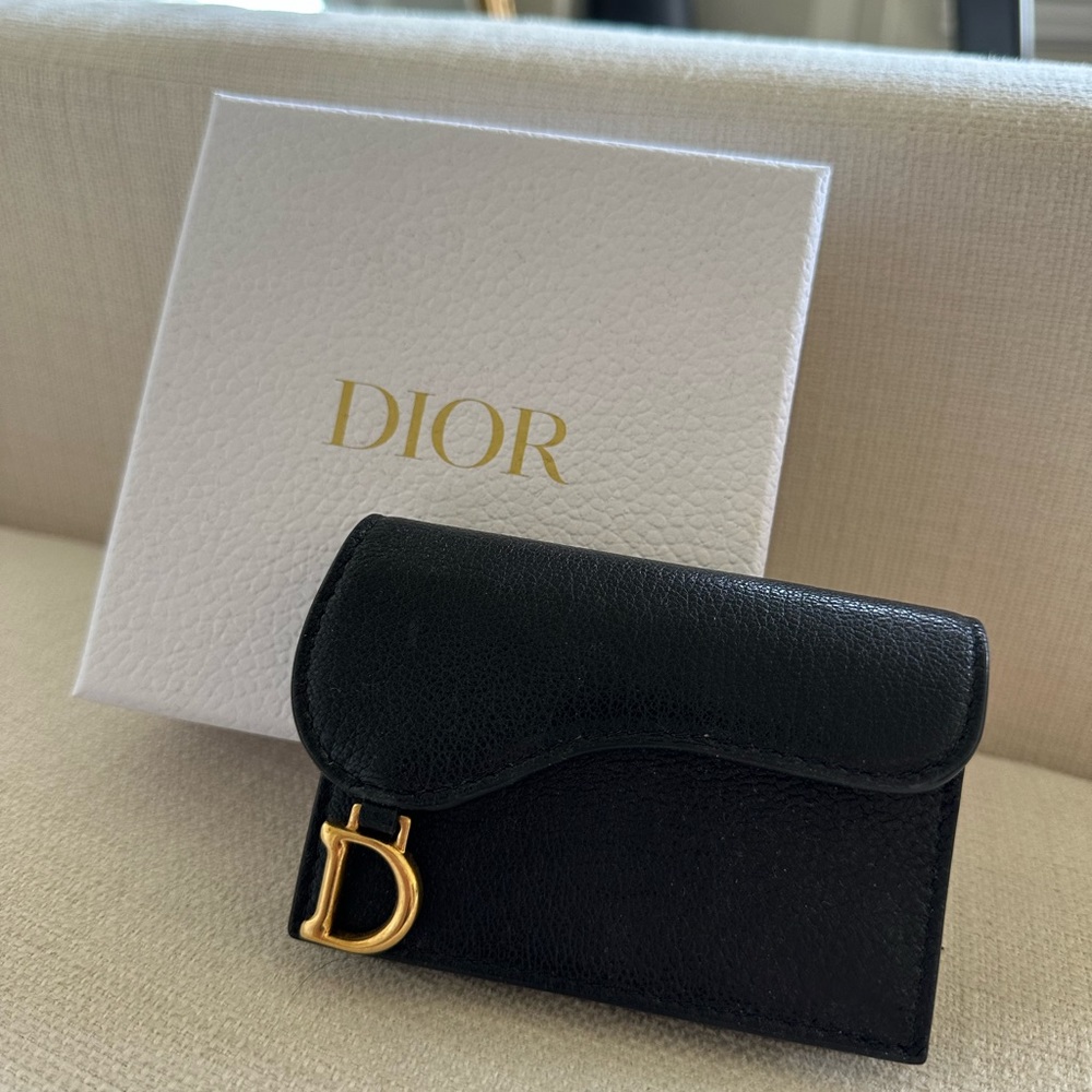NEW Dior saddle flap card holder wallet goatskin
